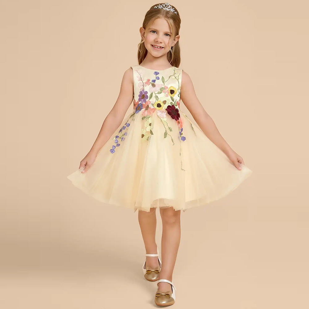Embroidery Yellow Dress - Op maat gemaakte gele tule bloemenmeisjesjurken