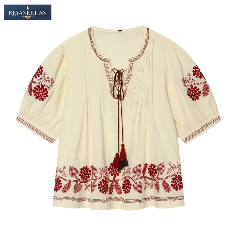 KEYANKETIAN 2026 Boho Vakantie - Embroidery Cotton Shirt recensie en prijs