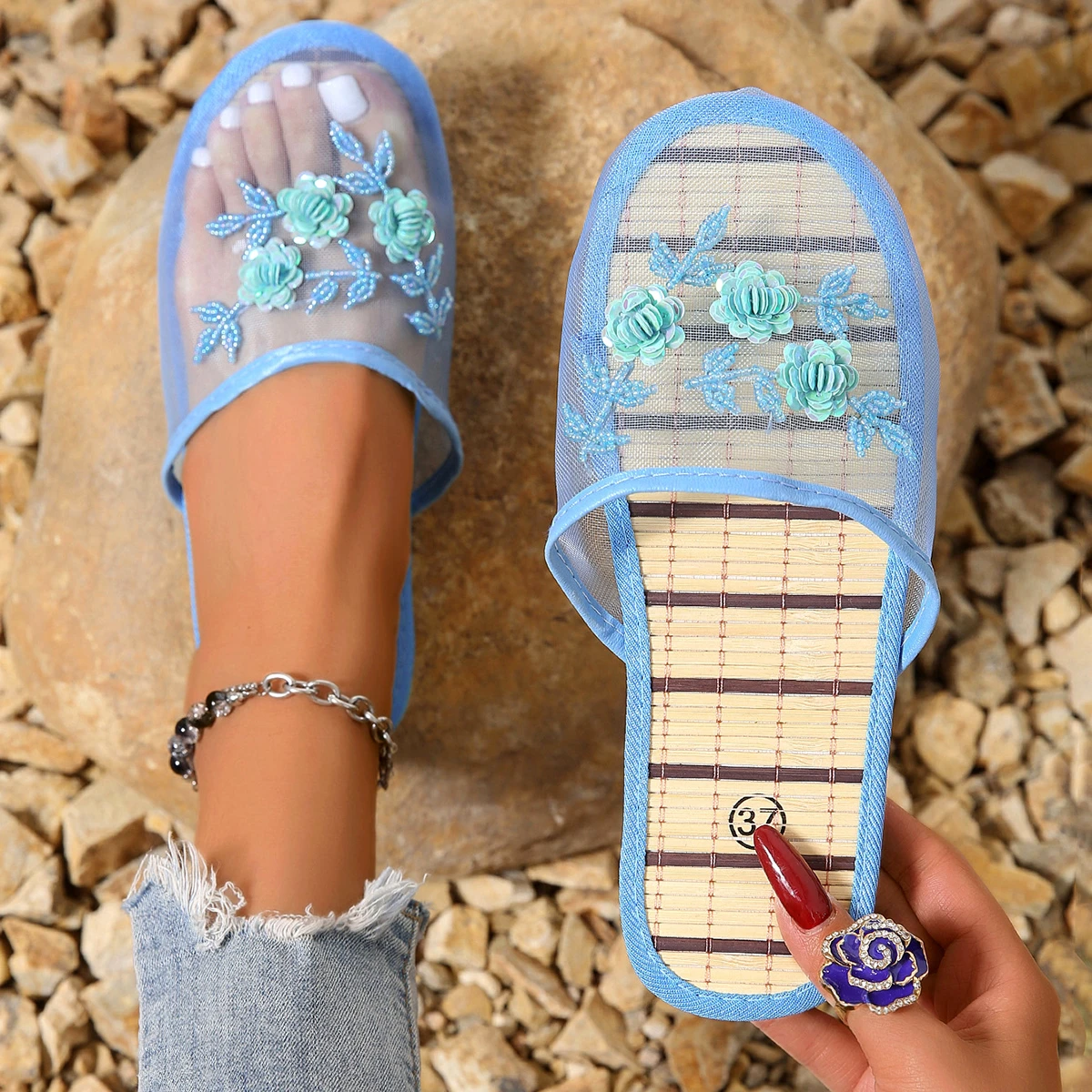 Dames Mesh Gesloten Teen Slipp - Embroidery Garments recensie en prijs