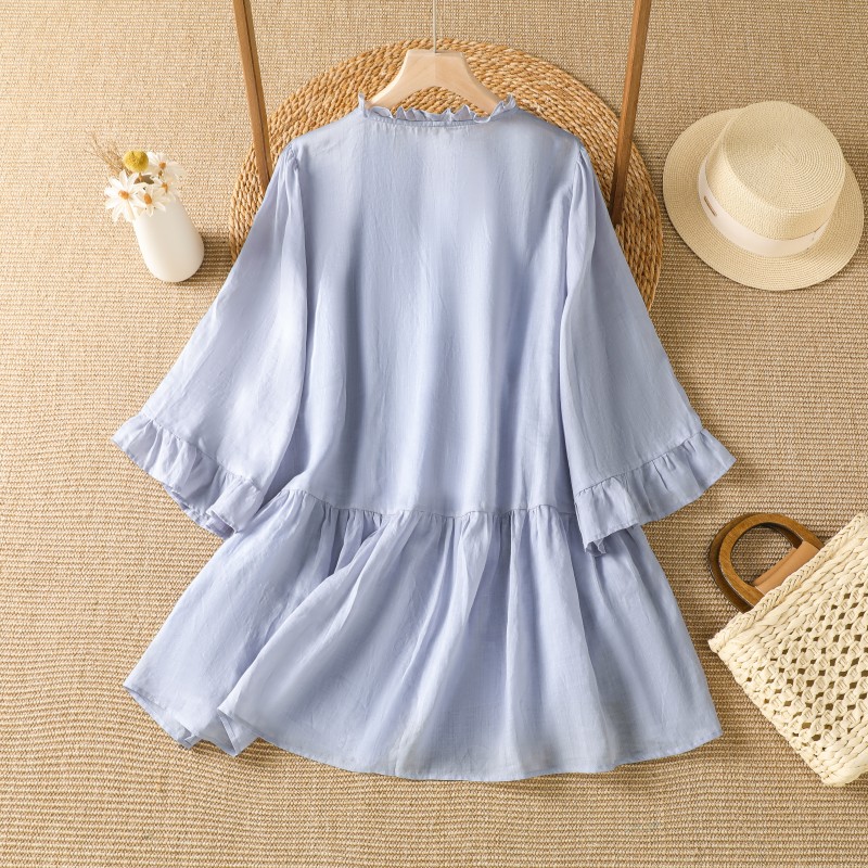 Elegant paars bloemenborduurwe - Embroidery Cotton Shirt recensie en prijs